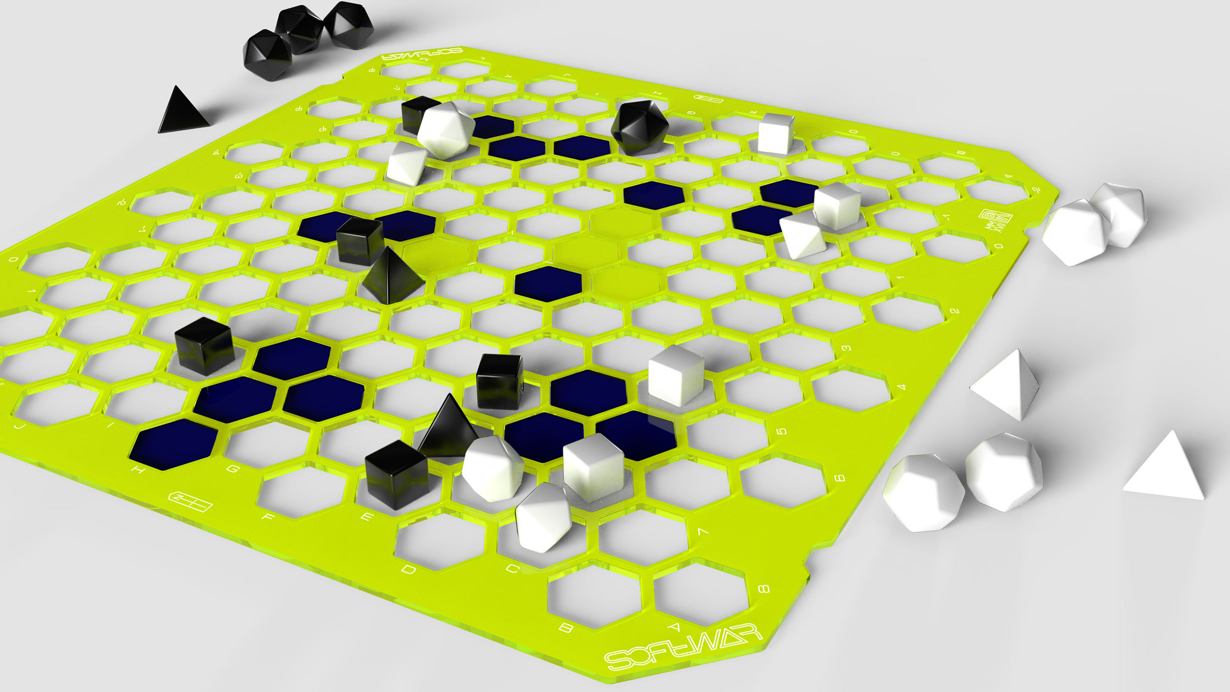 Fluorescent Yellow with Blue tiles | Black and White dice